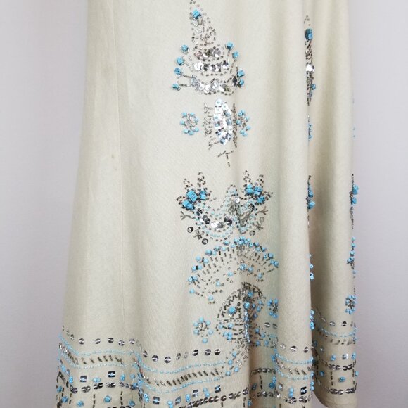 Carole Little Turquoise & Silver Beaded Sequin Midi Linen Skirt Ladies Size 6 - Picture 7 of 7